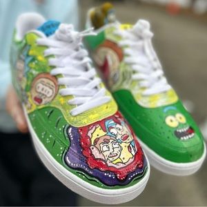 Never worn Nikes painted by Mass artists London Basquit. $200 each or $325 both
